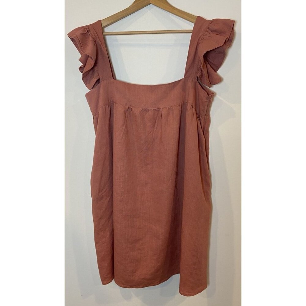 NWT OPT One Pretty Time Dress Linen Blend Pocket Pink Coral XL New